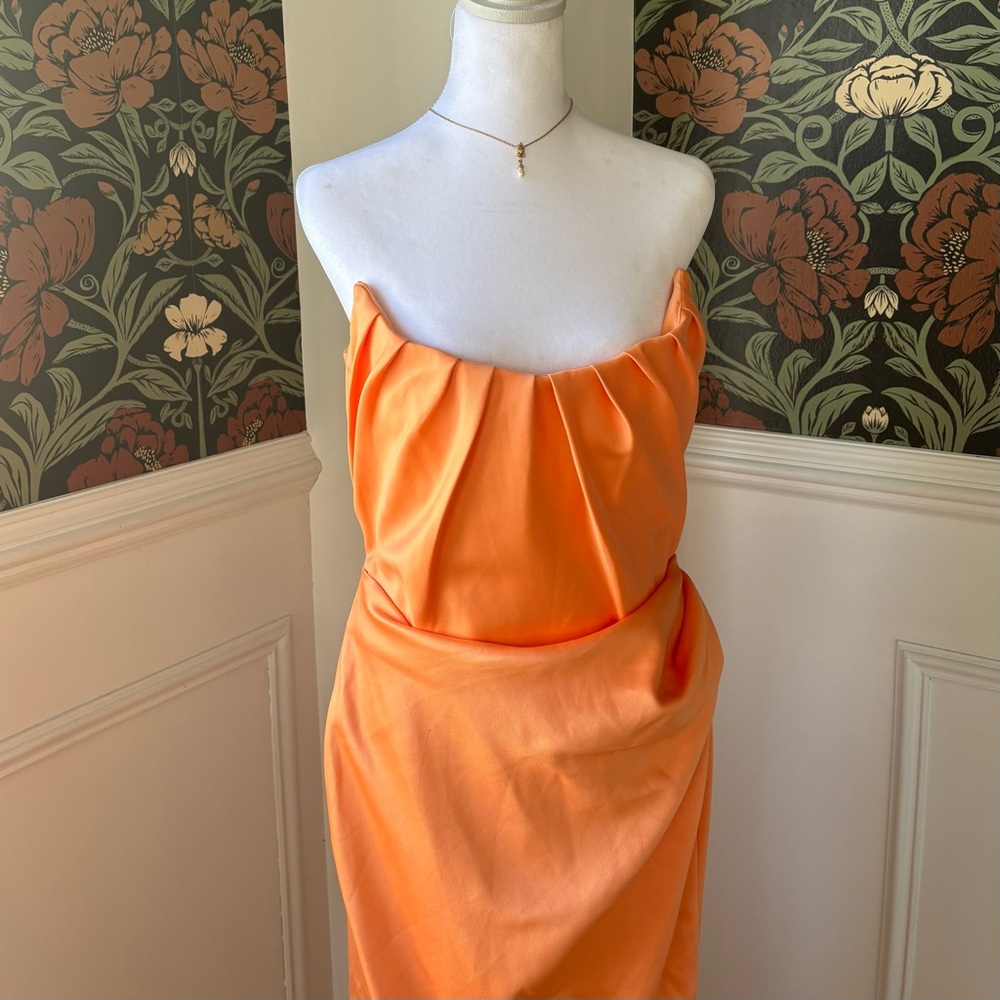 Satin Strapless Midi Pencil Cocktail Dress 🍹🍊 - Picture 2 of 5